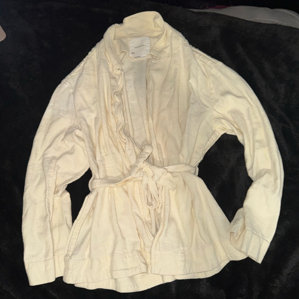 Anthropologie Cream Textured belted Jacket